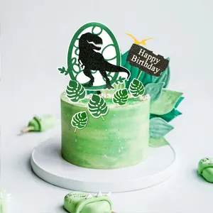 Fournitures de fête d'anniversaire de dinosaure personnalisé prix d'usine en gros joyeux anniversaire gâteau Topper