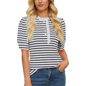 Nuova T-shirt a Righe <span class=keywords><strong>con</strong></span> <span class=keywords><strong>Volant</strong></span> in Stile Occidentale per Primavera ed Estate, <span class=keywords><strong>con</strong></span> Maniche a Sbuffo, Camicia Casual e Versatile da Donna - Product Image 1