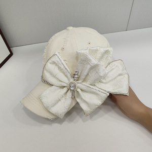 Ultima moda aggiornata donna donna donna in denim con strass cappellino da Baseball con grande fiocco golf Sun cappello da papà cappelli da camionista - Product Image 3