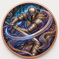 Pièce de monnaie Chevalier blindé en cuivre pur 999 de 1 oz, relief 3D, couleur UV, effet de prouvé, artisanat métallique artistique de guerrier médiéval