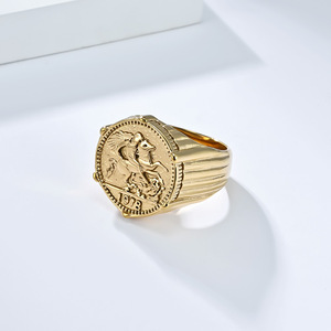 Hiệp sĩ của Templar vòng 18K mạ vàng thép không gỉ Thời Trung Cổ ban nhạc tùy chỉnh người đàn ông của Crusader đồ trang sức với biểu tượng khắc - Product Image 2