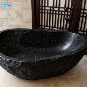 Baignoire autoportante d'intérieur de style occidental en marbre beige de forme ovale en pierre naturelle à vendre - Product Image 5