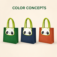 Sac fourre-tout en feutre non tissé personnalisé avec logo OEM, design panda mignon, écologique, sac à main animal de dessin animé personnalisé, cadeau réutilisable
