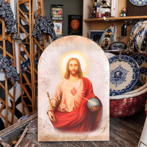 Stock de Plaque en bois arqué chrétien religieux catholique pour le Sacré-Cœur Jésus Statue d'église Signe mural en bois Boîtes d'artisanat en bois - Product Image 4