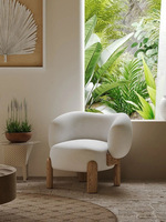 Fauteuil de détente moderne en bois, tissu bouclé blanc, fauteuil lounge en laine d'agneau, fauteuil Teddy pour salon, fauteuil paresseux