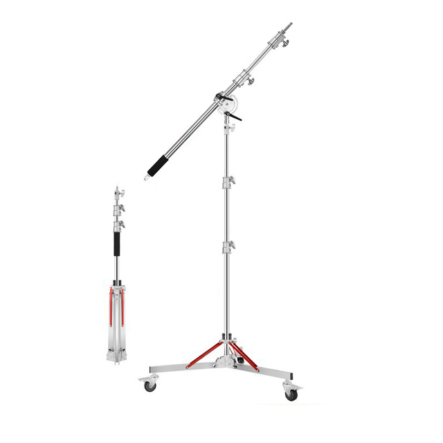 Professional Wheels Boom Arm Pole 3M Stainless Steel Adjustable Heavy Duty Light Stand for Photographylight Softbox