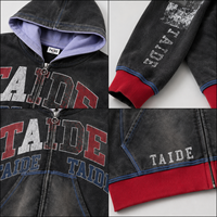 Sweat à capuche surdimensionné TaiDe personnalisé en molleton français avec fermeture éclair, broderie de dessin animé, fausse fourrure, coton biologique vintage pour homme