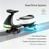 Voiture à pédales électrique 12V pour enfants, quatre roues, batterie rechargeable, anti-retournement, lumières LED clignotantes, musique