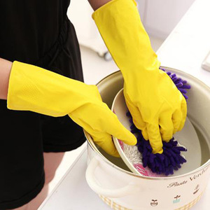 Latex Cleaning Gloves Yellow Waterproof Thin Solid Color For Dishwashing Laundry Household Use - Product Image 2