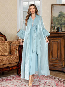Nouvelles Abayas 2026 de Dubaï et d'Arabie Saoudite, modestes, islamiques, pour Ramadan, Aïd, printemps et été, avec manches à volants, 2 ensembles, en polyester <span class=keywords><strong>l</strong></span>éger - Product Image 4