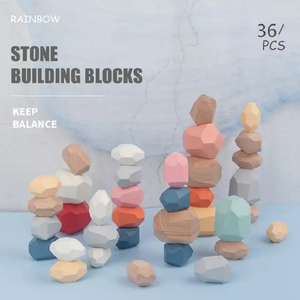 Neues Design Frühpädagogisches Holzspielzeug für Kinder, bunte Steine-Blöcke, Spiel zur Hand-Auge-Koordination, Holz-Balance-Spielzeug - Product Image 5