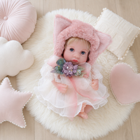 Poupée Reborn de 12 pouces en vinyle intégral, avec robe de fée, ailes d'ange, chapeau à oreilles de chat, cheveux blonds, pour jeu d'imitation