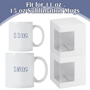 Cajas de Embalaje de Papel Kraft Blanco Hechas a Mano con Ventana de Plástico Transparente para Almacenamiento y Exhibición de Tazas Sublimables - Product Image 3