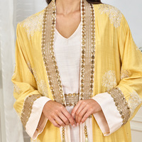 Nouveau Modeste D'été Modeste Brodé Robe À Paillettes Ensemble pour Moyen-Orient Musulman Femmes Longue Robe Abaya Robe Arabe Polyester Eid