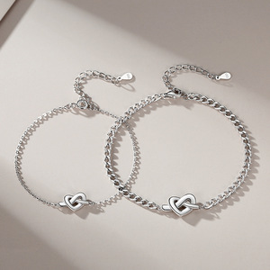 Heart-Shaped Couple Bracelets Silver Plated Valentine's Day Gift Set For Lovers - Product Image 2