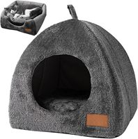 Lit pour chat en forme d'igloo semi-fermé, lit pour chaton avec coussin amovible et lavable, antidérapant, doux, chaud, écologique, portable, boîte pour chat d'intérieur