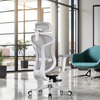 Chaise de bureau contemporaine ergonomique en maille avec support lombaire, cadre en alliage d'aluminium, dossier haut réglable, pivotante et roulante