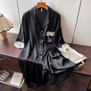 <span class=keywords><strong>Pigiama</strong></span> Stile <span class=keywords><strong>Camicia</strong></span> in Seta Ghiaccio per Primavera ed Estate, Abbigliamento da Casa, Indossabile Anche Fuori Casa, <span class=keywords><strong>Camicia</strong></span> da Notte Femminile di Alta Gamma Decorata con Strass - Product Image 2