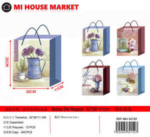 Borsa regalo floreale Mi House Market 32x26x11 cm in carta con stampa di fiori viola per confezioni regalo - Product Image 1