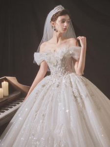 Vestido de boda de una línea de hombro, novedad de 2023, luz francesa, banquete de novia de lujo, Ethos, elegante, gran tren, vestido de boda - Product Image 3
