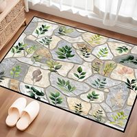 Tapis à effet d'illusion optique en fausse fourrure de cachemire, tapis de sol 3D à motif de pierres, tapis botanique à feuilles vertes, tapis rustique à thème naturel, tapis lavable