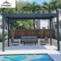 Pergola en aluminium Airfun pour l'extérieur, toutes saisons, à lames motorisées réglables, imperméable, gazebo avec drainage intégré, patio, nature, MDF