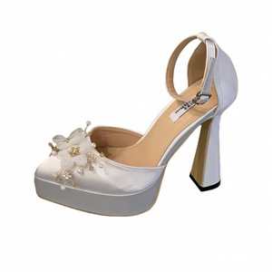 2025 femmes petite taille 35-40 soie <span class=keywords><strong>talon</strong></span> haut chaussures de mariage <span class=keywords><strong>talon</strong></span> épais plate-forme imperméable dos ouvert pour les mariages en plein air d'été - Product Image 3