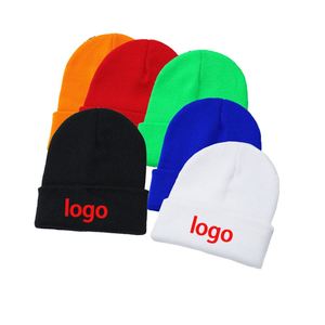 Bonnets tricotés unisexes, couleur unie, automne-hiver, bonnet vierge de haute qualité, chaud, personnalisable, broderie de logo sur mesure - Product Image 1