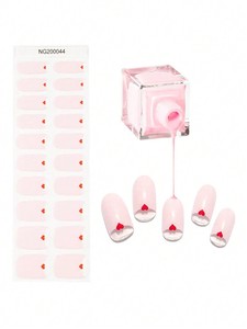20 pièces de bandes adhésives semi-durcies pour ongles, effet gel, longue tenue, brillantes, avec confettis et paillettes, base nude, autocollantes, pour manucure DIY à domicile - Product Image 4
