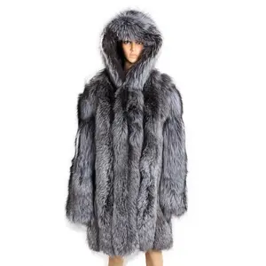ALICEFUR थोक मोटी गर्म सर्दियों hooded प्राकृतिक चांदी फॉक्स फर पुरुषों कोट सस्ती कीमत के साथ