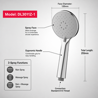 En gros, Pommeau de douche rond à double poignée, chromé brossé, haute pression, 3 modes (pluie), avec fonction autonettoyante, pour appartement