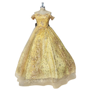 Gold Ball Gown Wedding Dress Sweetheart Neckline Floral Print Natural Waistline For Women Spring Banquet Evening Wear - Product Image 5