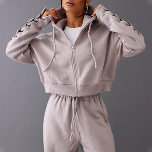 ชุดวอร์มมีฮู้ดแบบซิปสีเทาอ่อนของผู้หญิงตัวเล็ก - Product Image 1