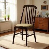 Chaise de salle à manger en bois massif de style antique avec coussin en cuir - Stable et durable pour atelier, villa, usage domestique