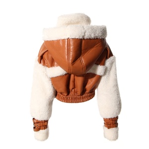 Giacca da donna di moda invernale con colori a contrasto felpa con cappuccio giacca di lana giacca di pelle di pelliccia da motociclista - Product Image 1