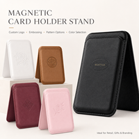 OEM ODM Custom Emboss Deboss Logo Magnetic PU Leather Card Holder Dengan Penyangga Ponsel Multi Warna untuk Hadiah Souvenir Perusahaan