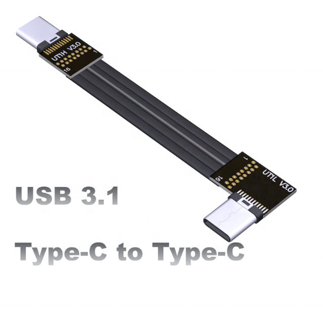 6A Flat Ribbon FPC FPV Ribbon USB 3.1 Type C 90 Degree Angled Charging Data Cable with Shielding