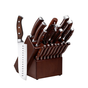 AH01-2 19pcs Stainless Steel Pakka Wood Handle Wooden <strong>Block</strong> <strong>Kitchen</strong> <strong>Knife</strong> <strong>Set</strong> - Product Image 1