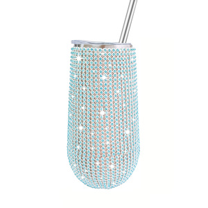Gobelet isotherme en acier inoxydable à double paroi sous vide, 6oz, avec paille, motif œuf et strass, pour fêtes, avec paillettes - Product Image 5