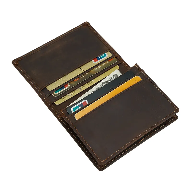 Free Sample RFID Blocking Leather Business Card Wallet Case Genuine Leather Business Card Holder With ID Window