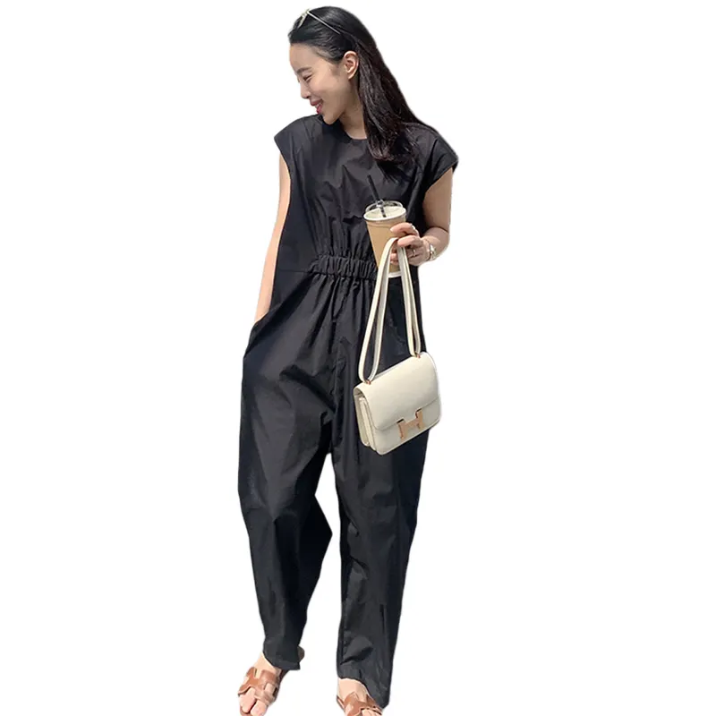 Dames Elegante Mode Formele Casual Veelzijdige Jumpsuit Eenvoudige Lege, Losse Puur Zwarte Jumpsuit