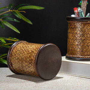 Porte-stylo thaïlandais en bois massif, boîte de rangement ronde de style vintage pour bureau et maison - Product Image 4