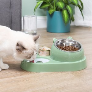 Stainless Steel 2 in 1 Combinations <b>Cat</b> Bowl Pet Double Bowl Pet <b>Feeder</b> Automatic <b>Cat</b> Drinking Fountain - Product Image 4