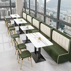 Modern <b>Restaurant</b> Furniture <b>Set</b> with Green PU Leather Booths and Faux Marble Tables for Commercial Dining Spaces - Product Image 1