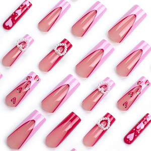 <span class=keywords><strong>Uñas</strong></span> postizas francesas con purpurina roja en forma de corazón, regalo de San Valentín, <span class=keywords><strong>uñas</strong></span> postizas desmontables a la moda, <span class=keywords><strong>uñas</strong></span> postizas con <span class=keywords><strong>pegamento</strong></span> - Product Image 2