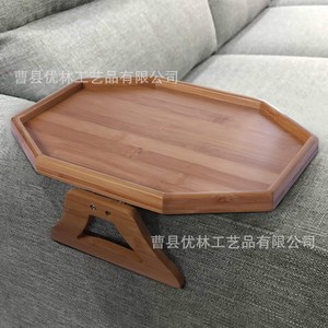 Bandeja para reposabrazos de sofá de bambú, bandeja octogonal de madera para almacenamiento, soporte para teléfono y control remoto, 32x24.1x6.4cm - Product Image 2