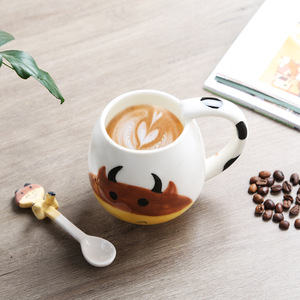 Cute Cartoon Animal Ceramic Mugs with Spoon Back School Gift for Women Children <b>Reusable</b> Coffee Water <b>Cups</b> for Home Office Use - Product Image 2