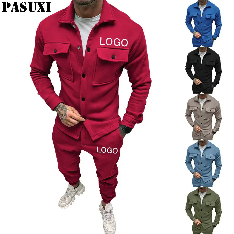 PASUXI Wholesale Casual Streetwear Turn Down Collar Button Shirt Jacket and Pants 2 Piece Set Men Outfit Tracksuit Sets