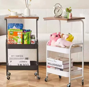 Estante <span class=keywords><strong>de</strong></span> Almacenamiento Móvil <span class=keywords><strong>de</strong></span> Varias Capas para Dormitorio, Sala <span class=keywords><strong>de</strong></span> Estar, Escritorio, Ligero, <span class=keywords><strong>de</strong></span> Roble, Negro/Blanco - Product Image 5