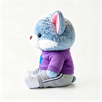 Peluche renard tendance avec sweat à capuche étoilé violet, peluche renard bleu doux avec tenue décontractée, poupée en peluche renard moelleuse